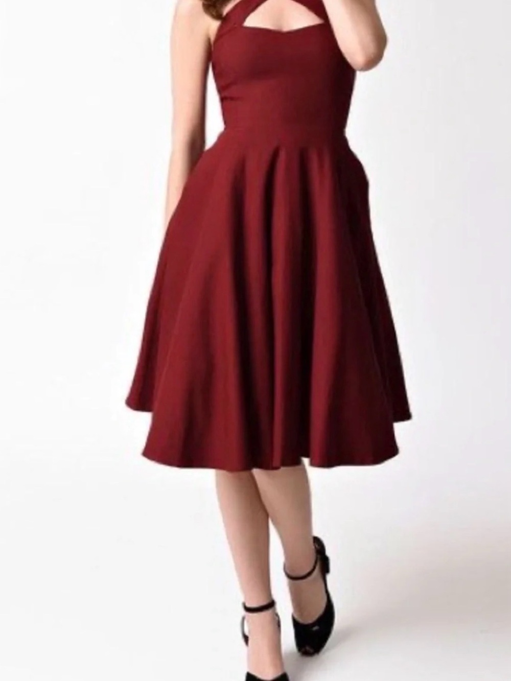 Unique Vintage Burgundy Rita Dress